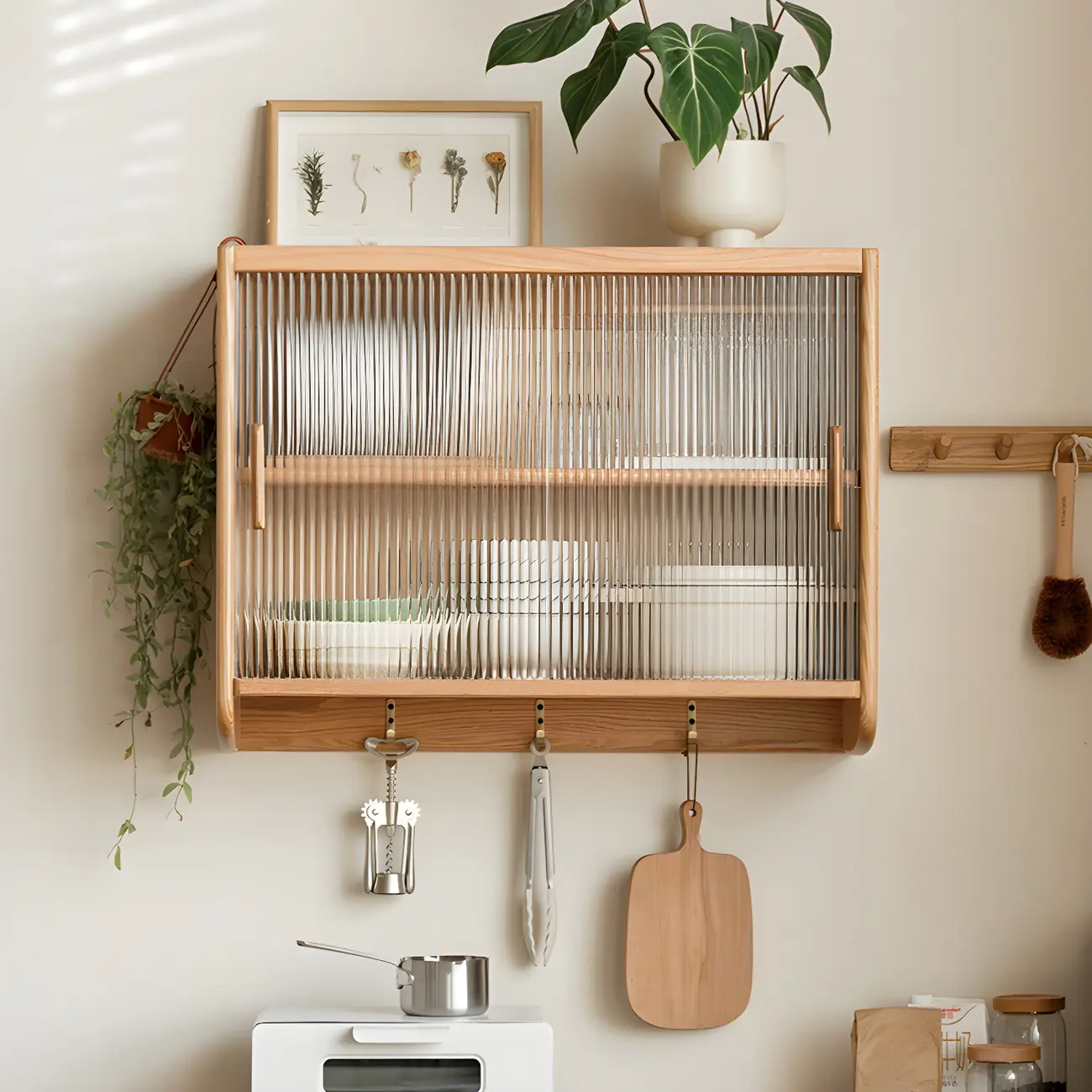 Nordic Wooden Wall-Mounted Display Cabinet with Glass Doors Image - 1 | homeyfad