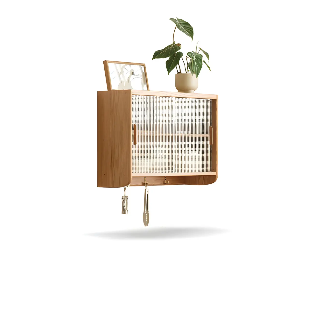 Nordic Wooden Wall-Mounted Display Cabinet with Glass Doors Image - 3 | homeyfad