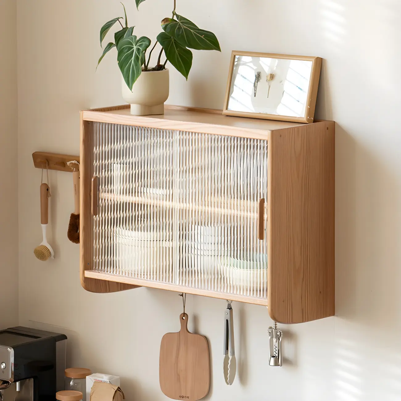 Nordic Wooden Wall-Mounted Display Cabinet with Glass Doors Image - 4 | homeyfad