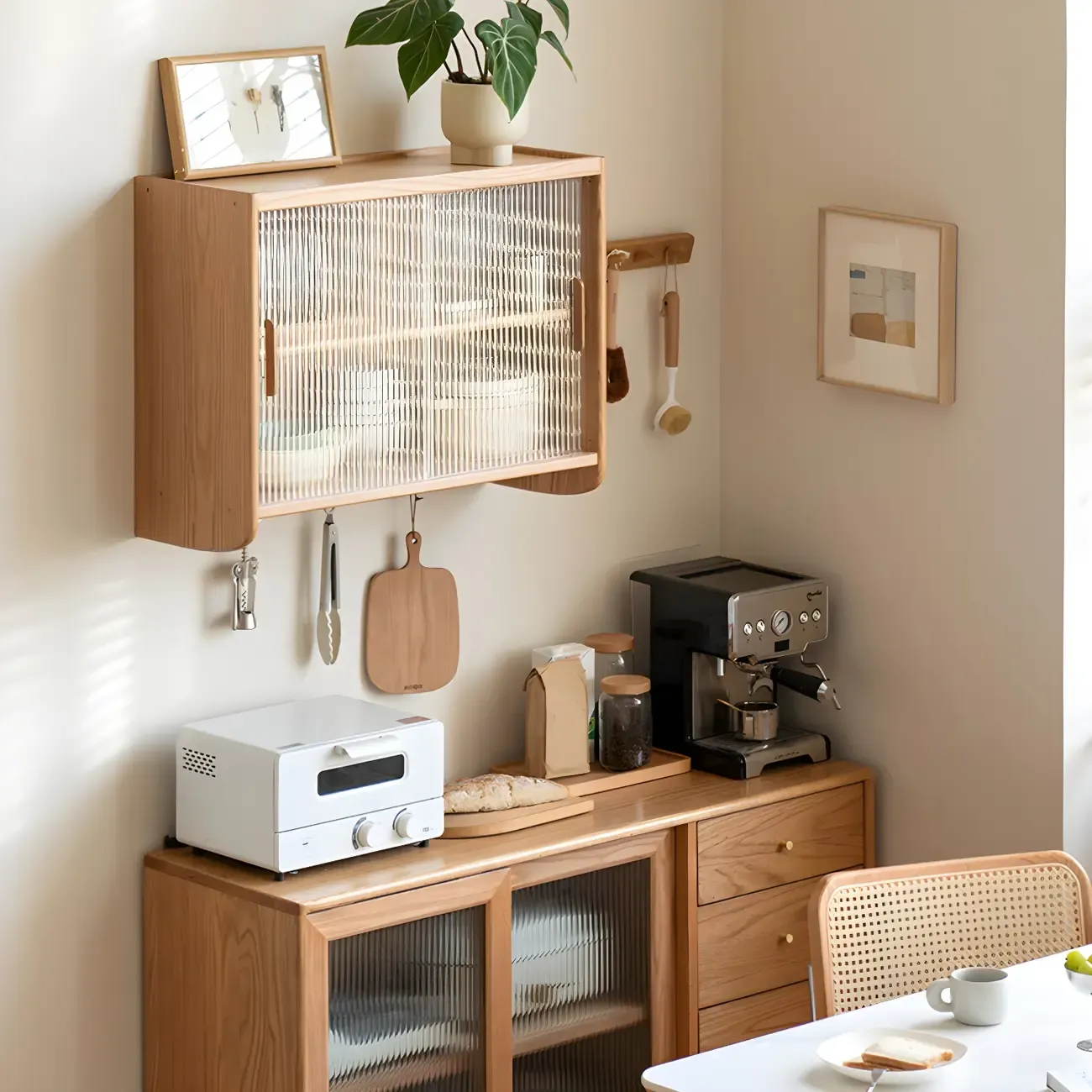 Nordic Wooden Wall-Mounted Display Cabinet with Glass Doors Image - 5