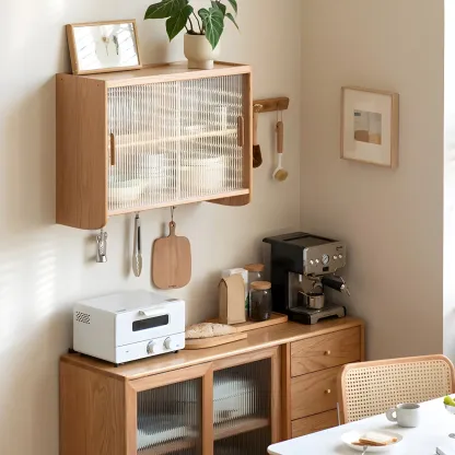 Nordic Wooden Wall-Mounted Display Cabinet with Glass Doors Image - 5