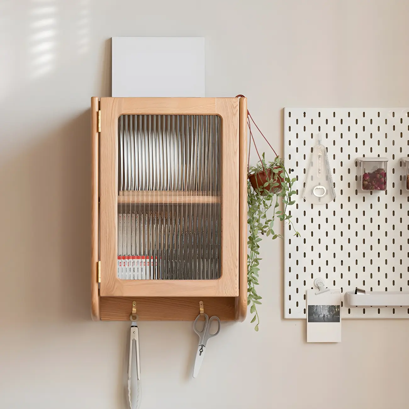Nordic Wooden Wall-Mounted Display Cabinet with Glass Doors Image - 6 | homeyfad