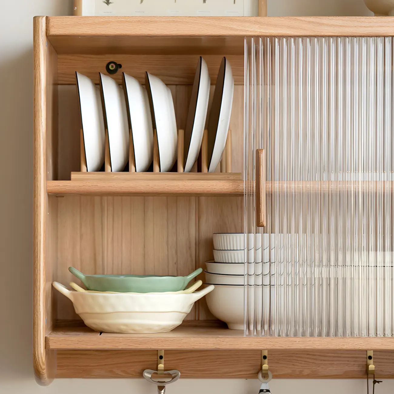 Nordic Wooden Wall-Mounted Display Cabinet with Glass Doors Image - 8 | homeyfad