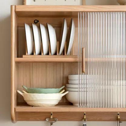 Nordic Wooden Wall-Mounted Display Cabinet with Glass Doors Image - 8