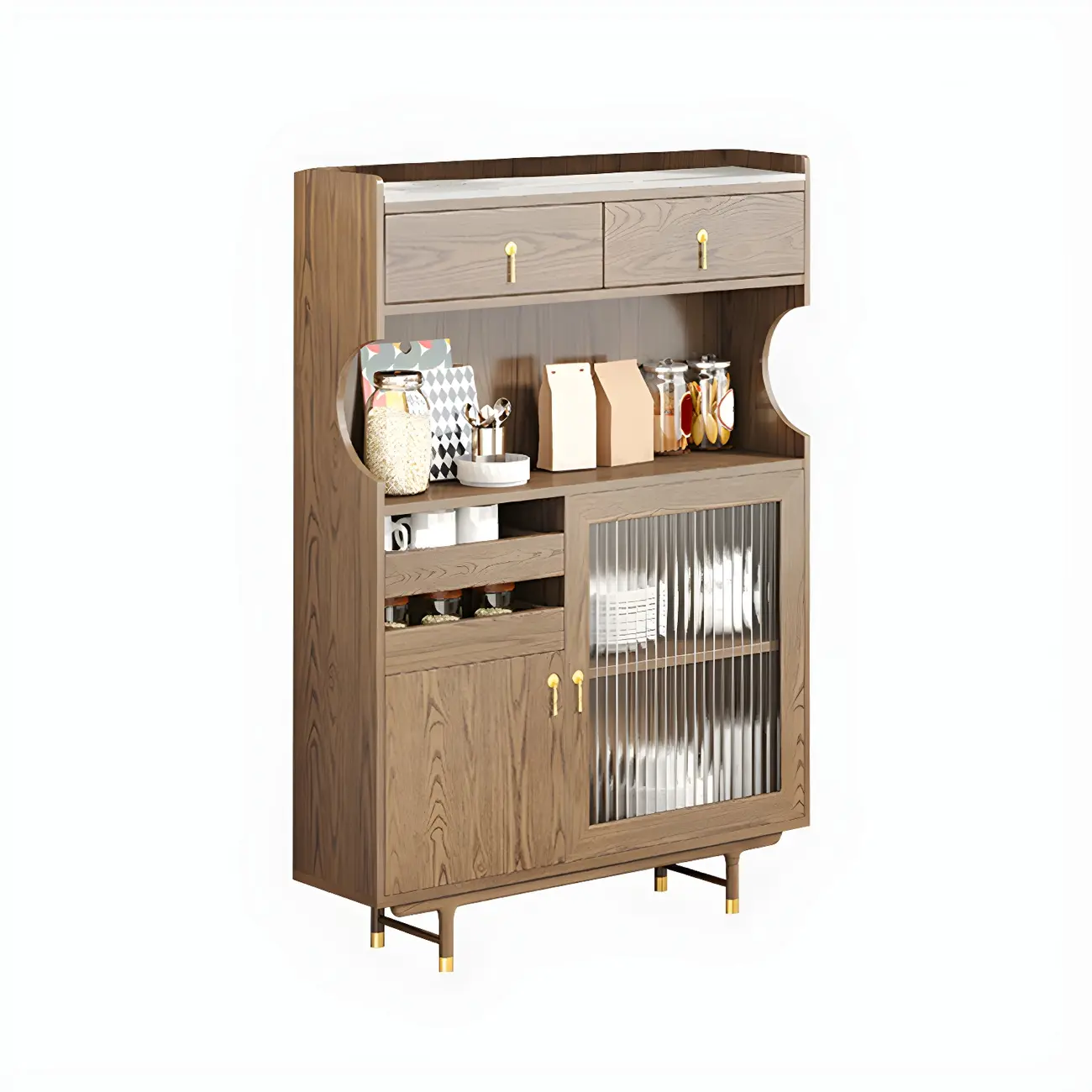 Nordic Wooden Glass Display Cabinet with Storage Drawers Image - 2 | homeyfad