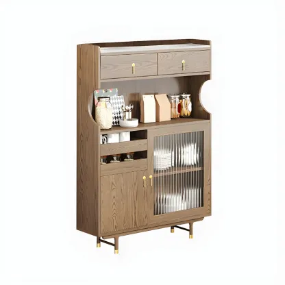 Nordic Wooden Glass Display Cabinet with Storage Drawers Image - 2