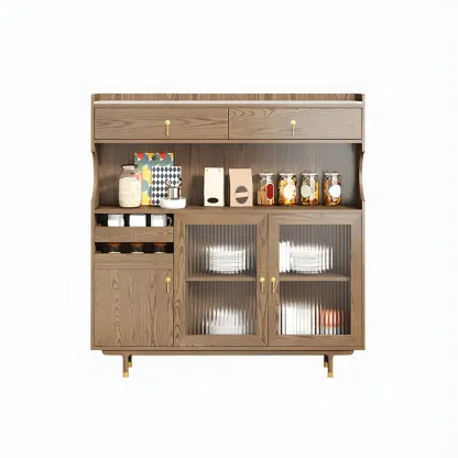 Nordic Wooden Glass Display Cabinet with Storage Drawers Image - 3