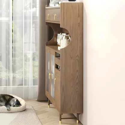 Nordic Wooden Glass Display Cabinet with Storage Drawers Image - 4