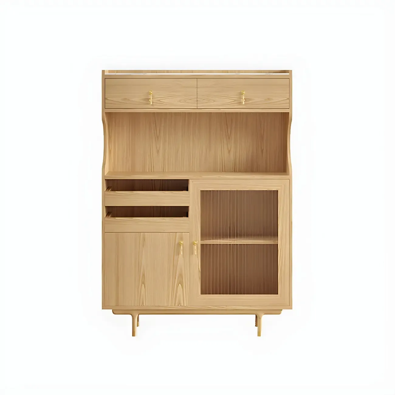 Nordic Wooden Glass Display Cabinet with Storage Drawers Image - 6