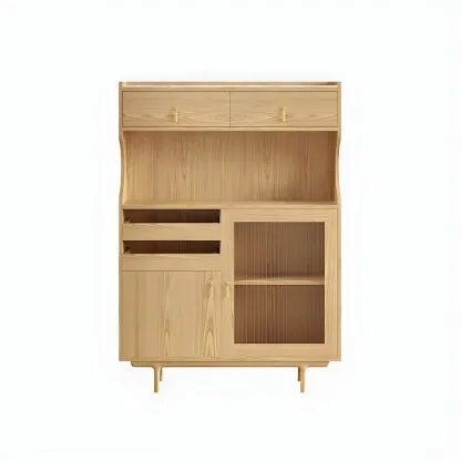 Nordic Wooden Glass Display Cabinet with Storage Drawers Image - 6