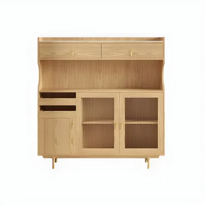 Nordic Wooden Glass Display Cabinet with Storage Drawers Image - 7