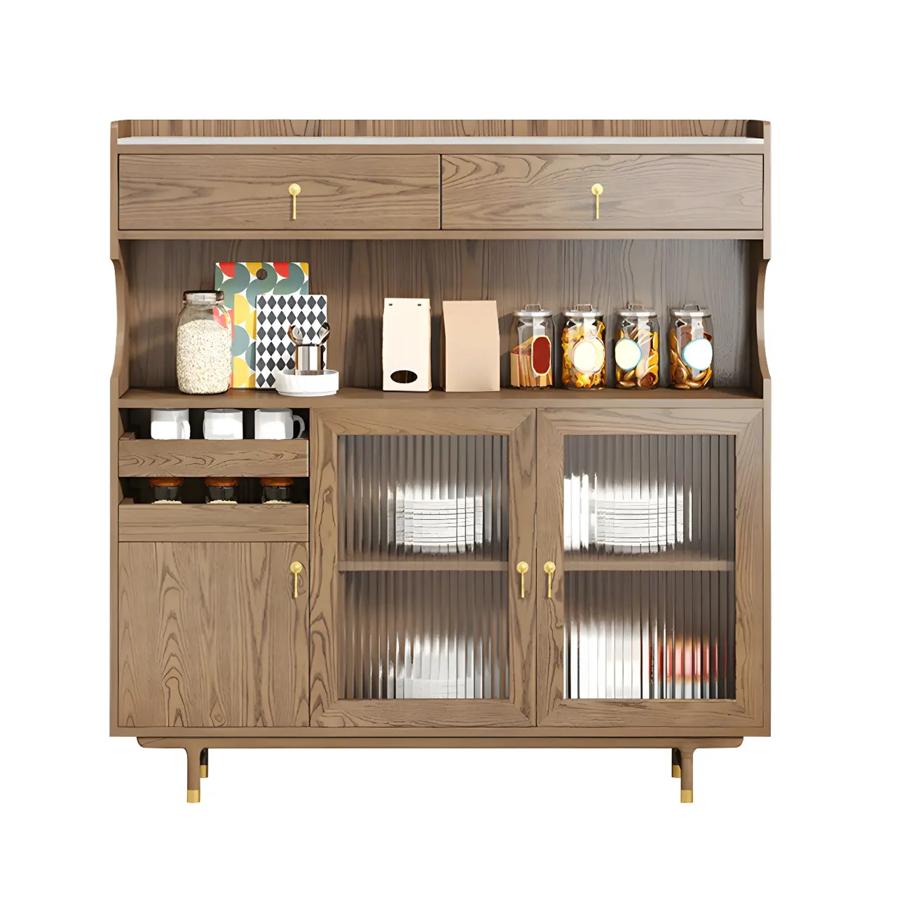 Nordic Wooden Glass Display Cabinet with Storage Drawers Image - 9 | homeyfad