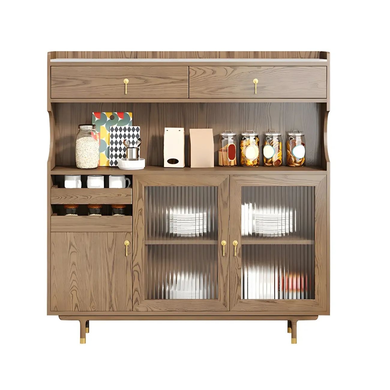 Nordic Wooden Glass Display Cabinet with Storage Drawers Image - 9