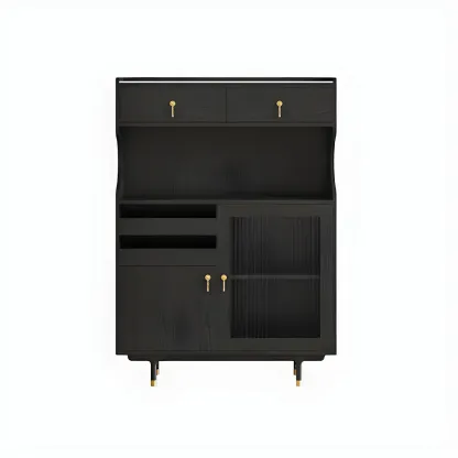 Nordic Wooden Glass Display Cabinet with Storage Drawers Image - 10