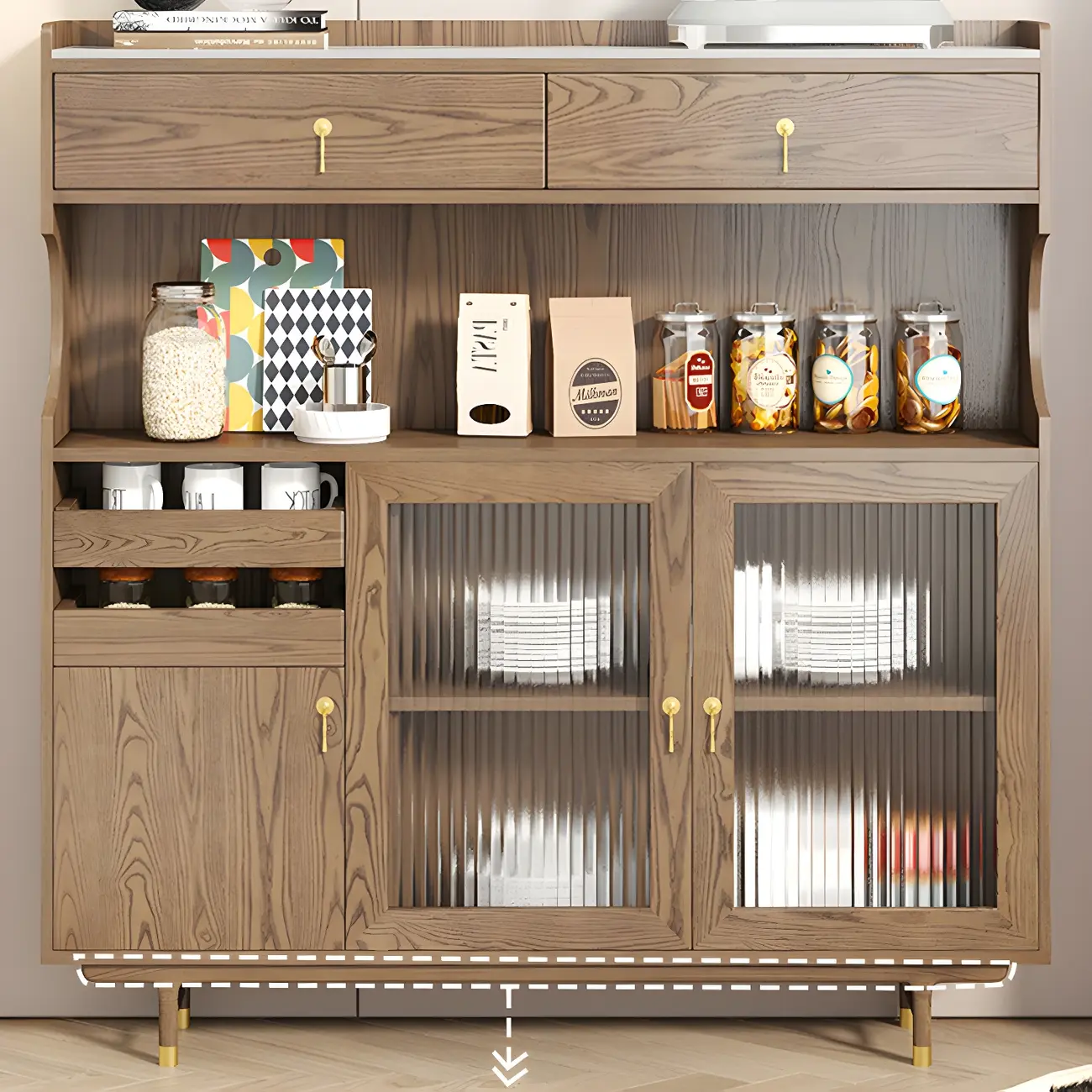 Nordic Wooden Glass Display Cabinet with Storage Drawers Image - 15 | homeyfad