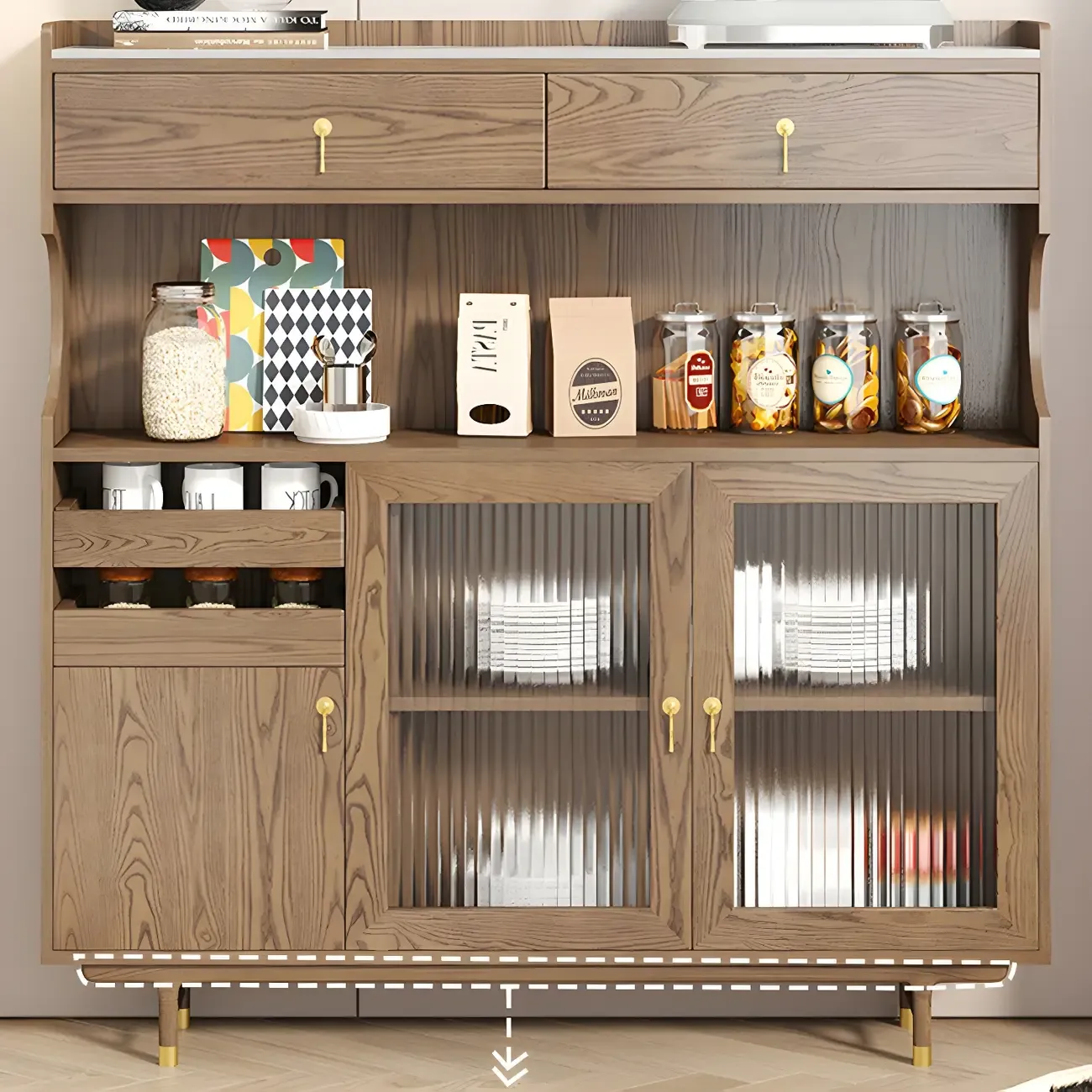 Nordic Wooden Glass Display Cabinet with Storage Drawers Image - 15