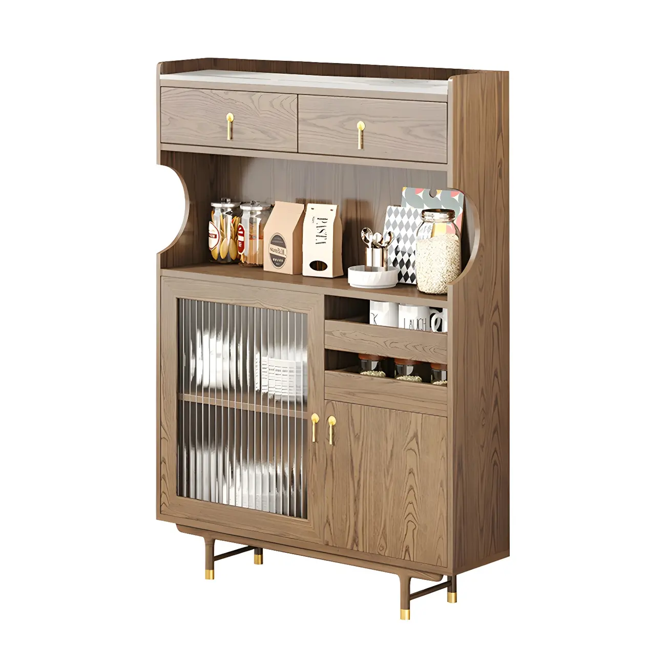 Nordic Wooden Glass Display Cabinet with Storage Drawers Image - 16 | homeyfad