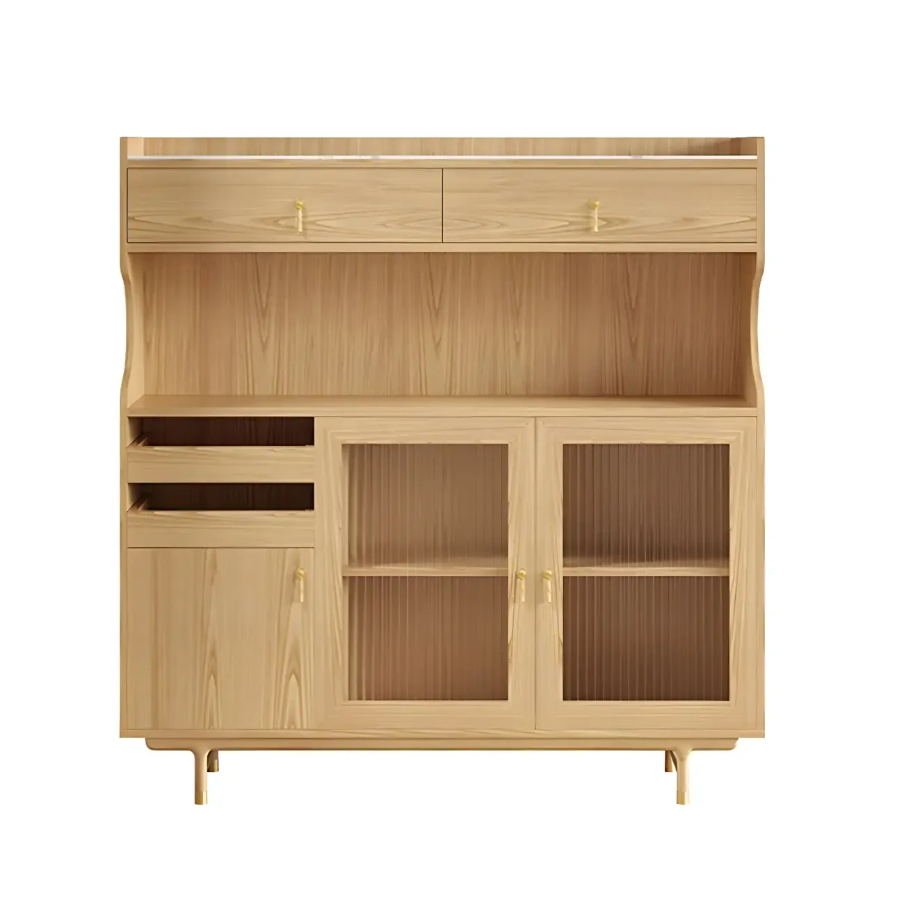 Nordic Wooden Glass Display Cabinet with Storage Drawers Image - 17