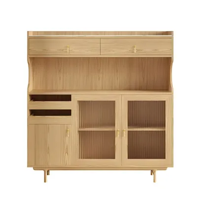 Nordic Wooden Glass Display Cabinet with Storage Drawers Image - 17