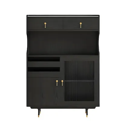 Nordic Wooden Glass Display Cabinet with Storage Drawers Image - 19