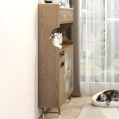 Nordic Wooden Glass Display Cabinet with Storage Drawers Image - 21