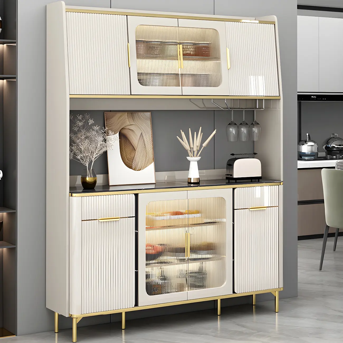 Elegant Wooden Display Cabinet with Open Storage for Room Image - 1 | homeyfad