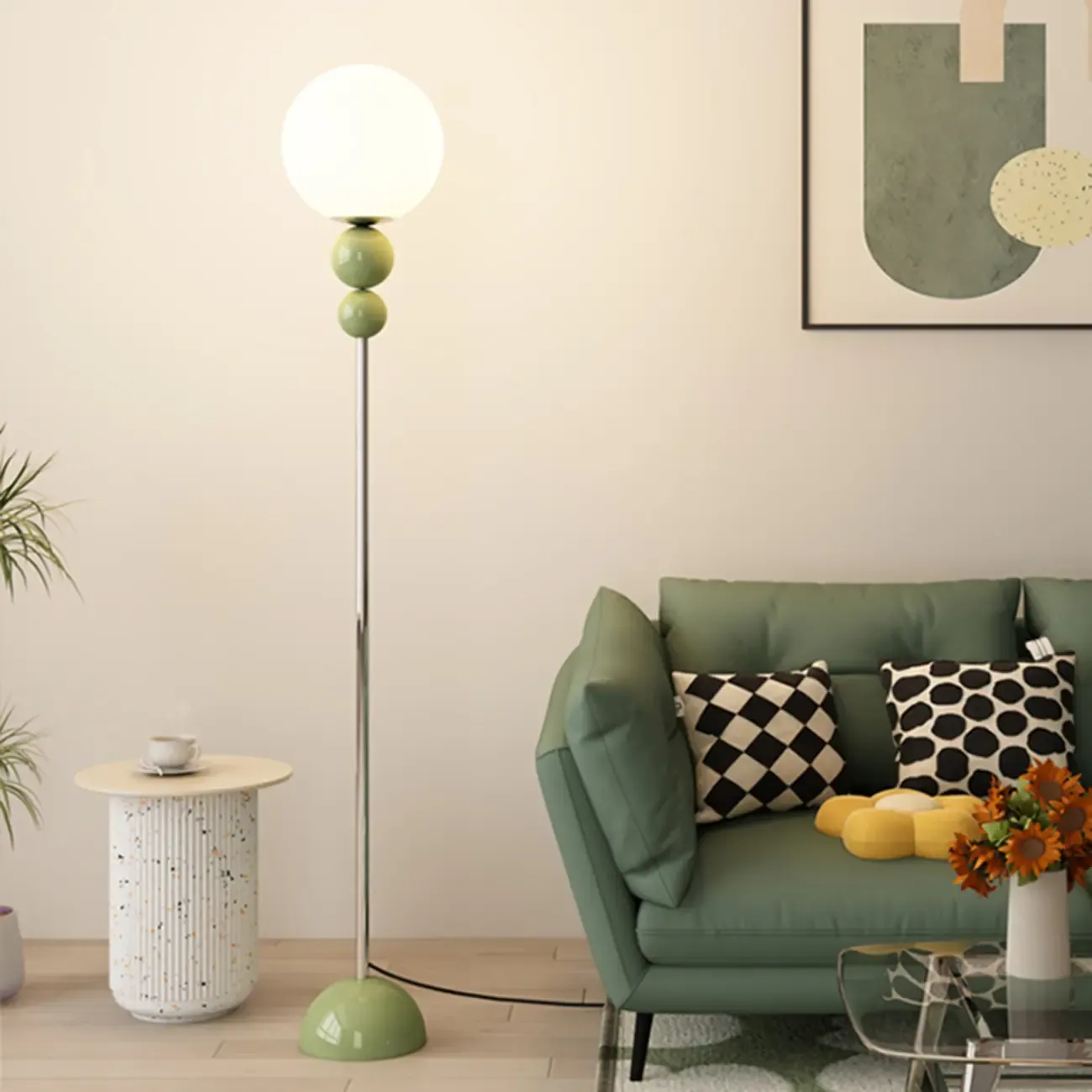 Adjustable Floor Lamp with Globe Shade for Living Room Image - 4