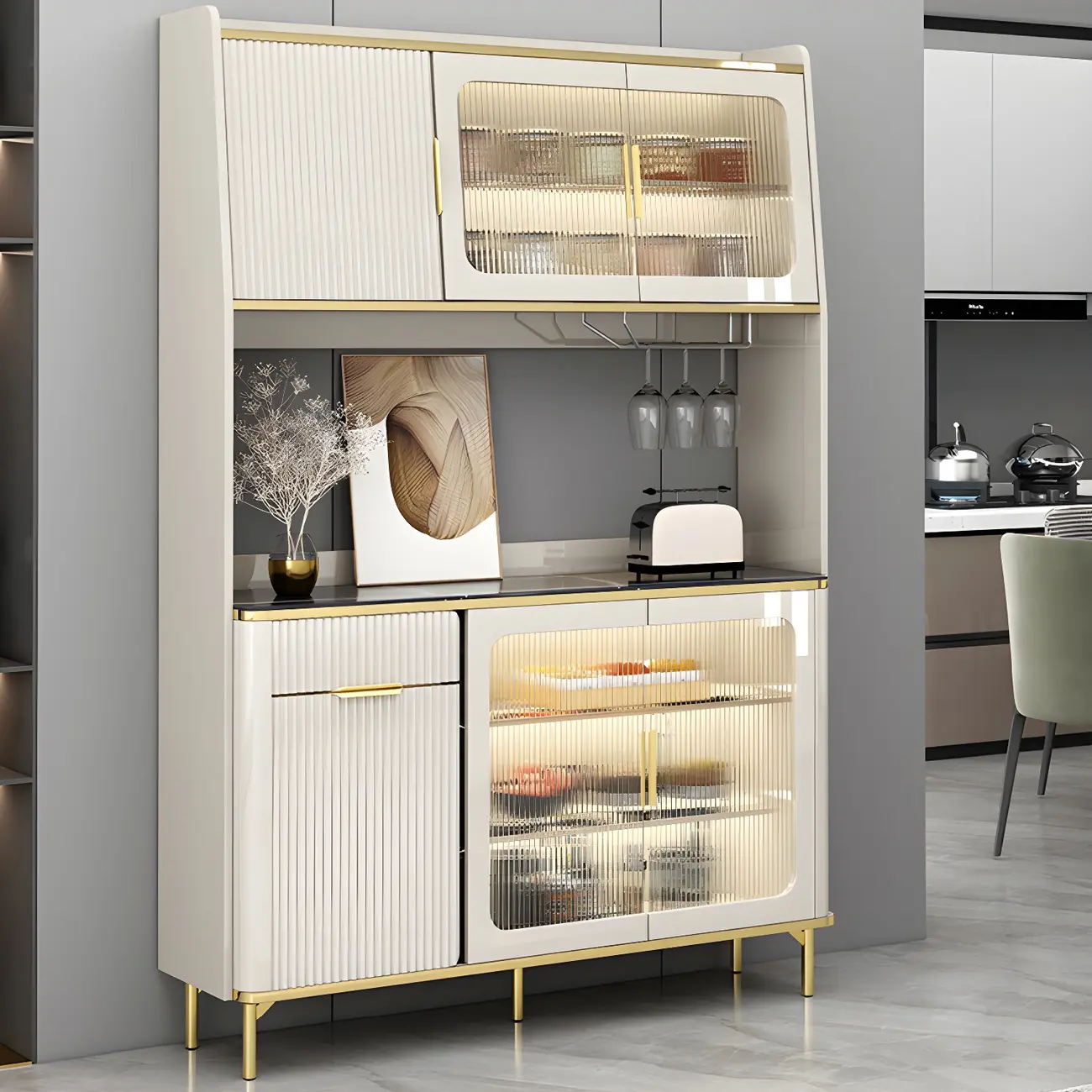 Elegant Wooden Display Cabinet with Open Storage for Room Image - 3 | homeyfad