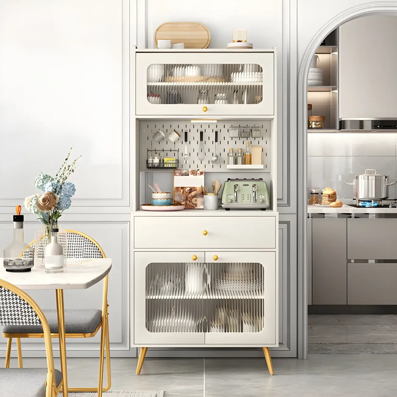 Contemporary Wooden Display Cabinet with Drawers for Dining Room Image - 2