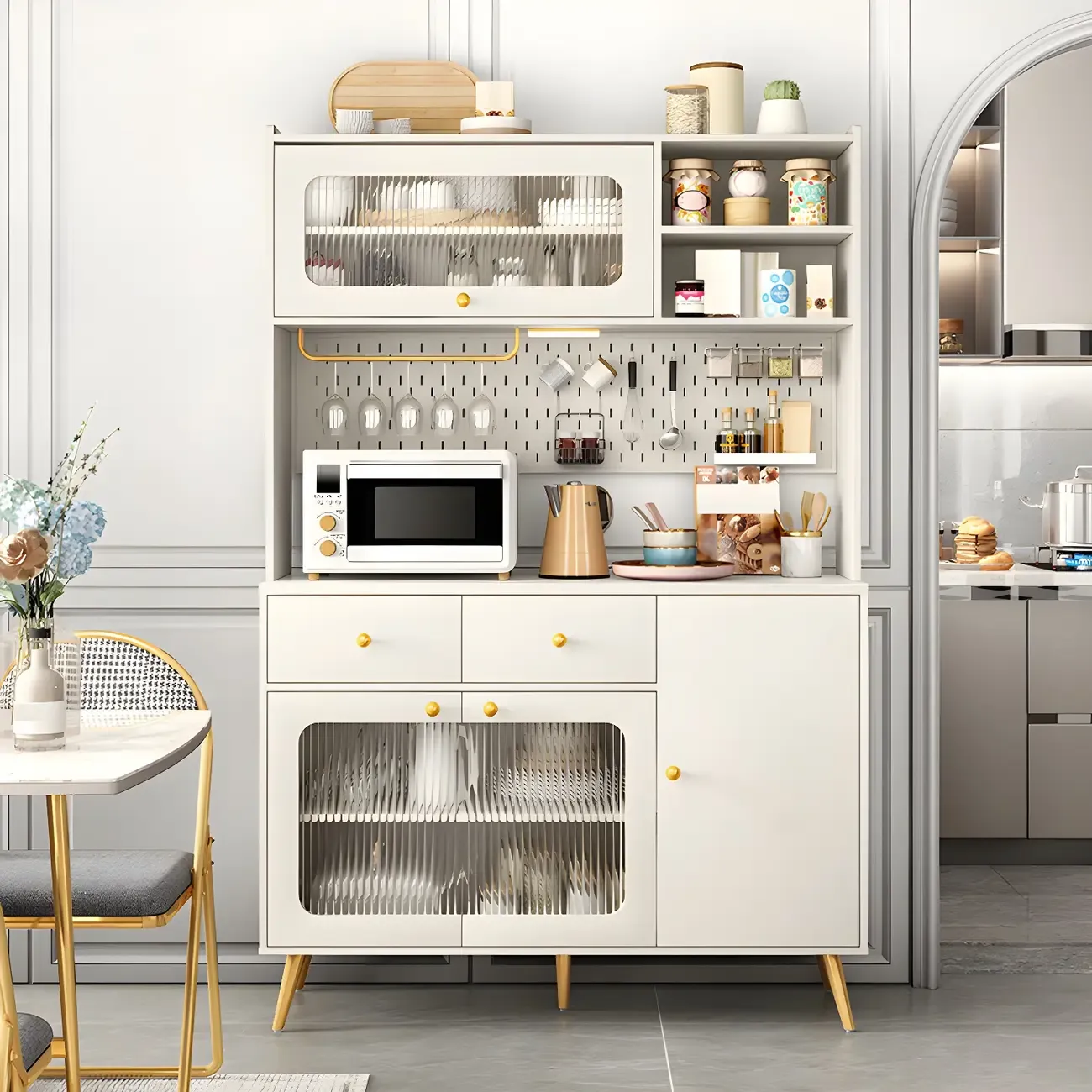 Contemporary Wooden Display Cabinet with Drawers for Dining Room Image - 4