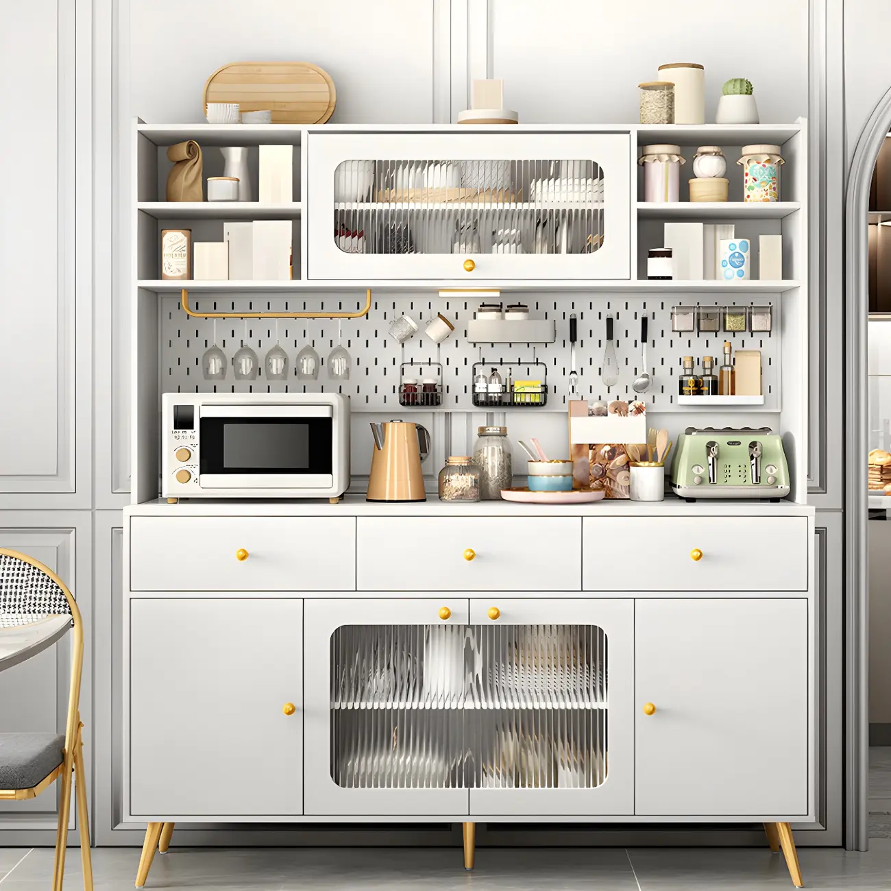 Contemporary Wooden Display Cabinet with Drawers for Dining Room Image - 5 | homeyfad