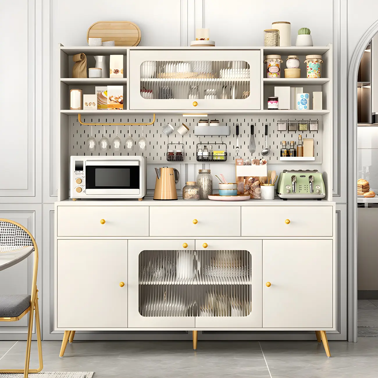 Contemporary Wooden Display Cabinet with Drawers for Dining Room Image - 6 | homeyfad