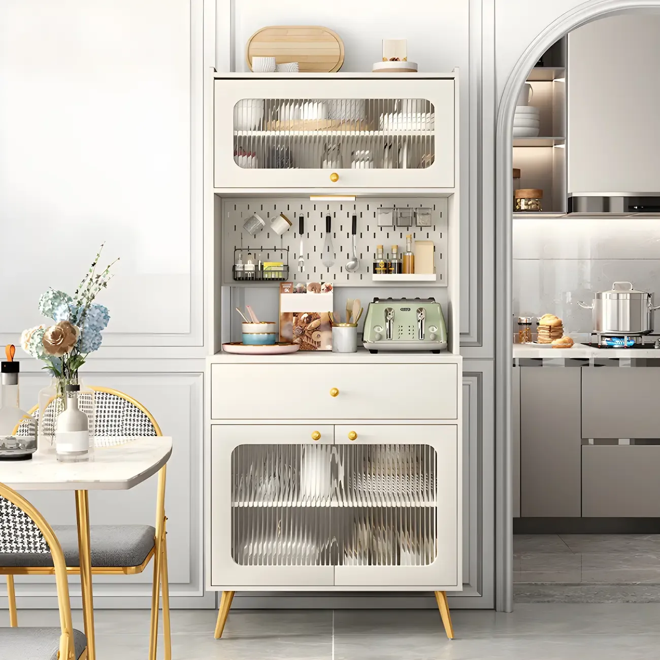 Contemporary Wooden Display Cabinet with Drawers for Dining Room Image - 8