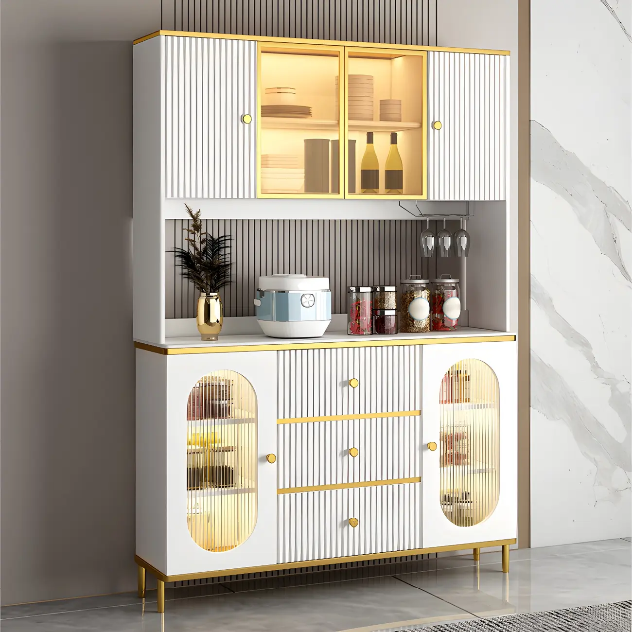 Stylish Wooden Display Cabinet with Glass Doors for Dining Image - 1 | homeyfad