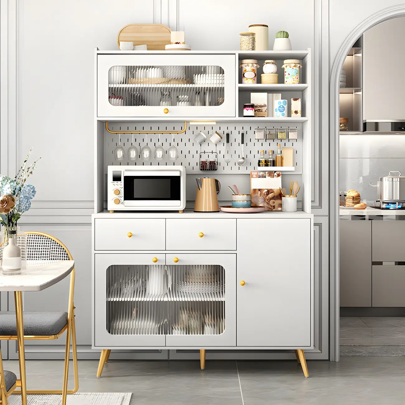 Contemporary Wooden Display Cabinet with Drawers for Dining Room Image - 9 | homeyfad