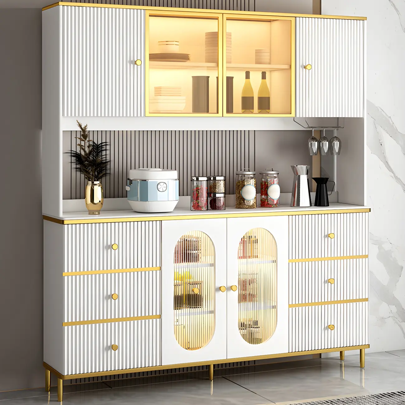 Stylish Wooden Display Cabinet with Glass Doors for Dining Image - 2 | homeyfad