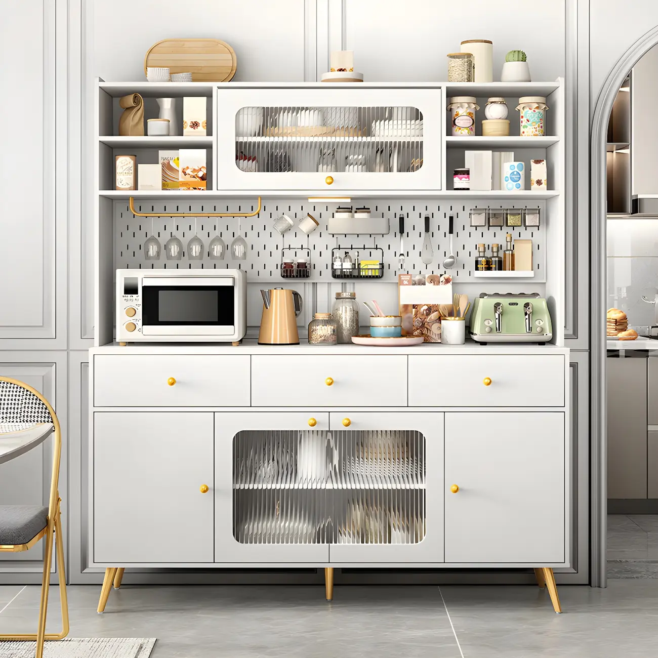 Contemporary Wooden Display Cabinet with Drawers for Dining Room Image - 11 | homeyfad