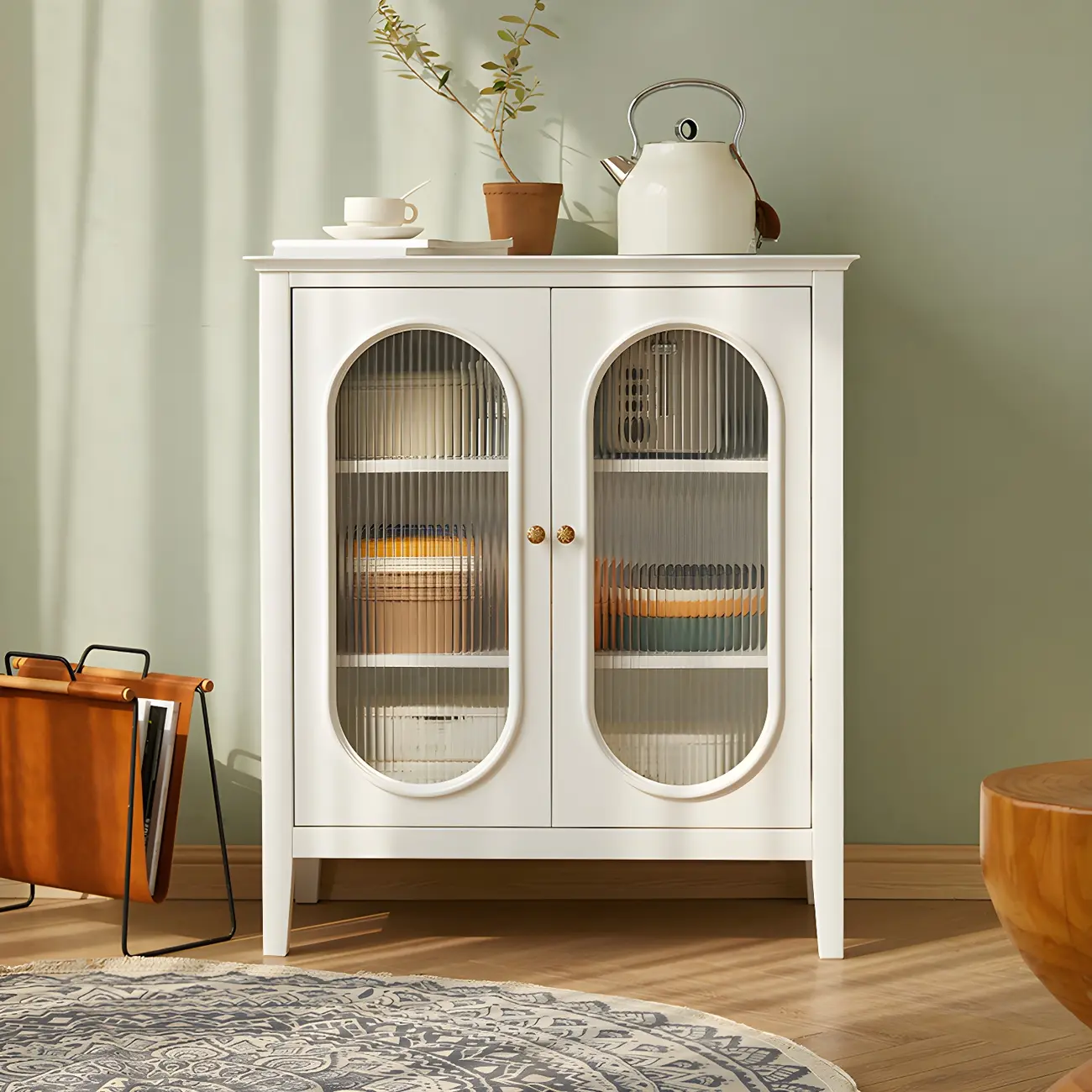 Elegant Wooden Display Cabinet with Glass Doors for Home Decor Image - 1 | homeyfad