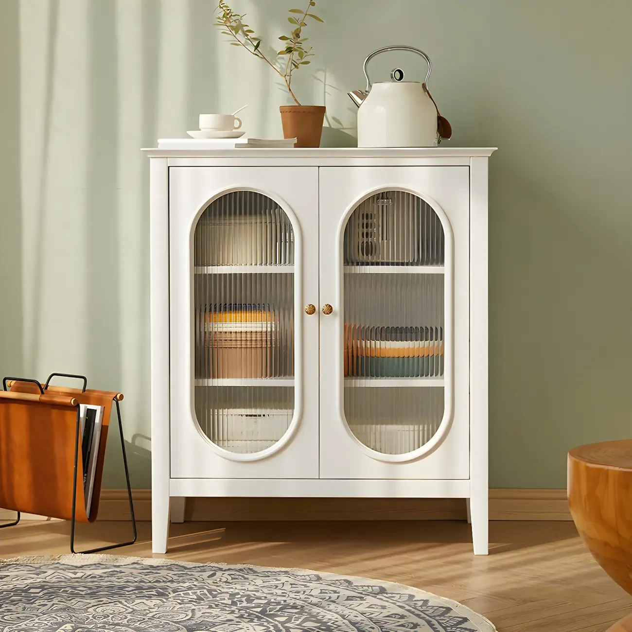 Elegant Wooden Display Cabinet with Glass Doors for Home Decor Image - 1