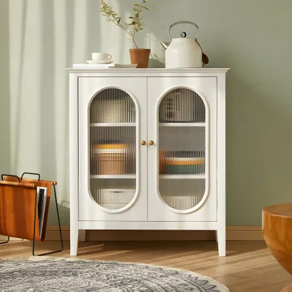 Elegant Wooden Display Cabinet with Glass Doors for Home Decor Image - 1