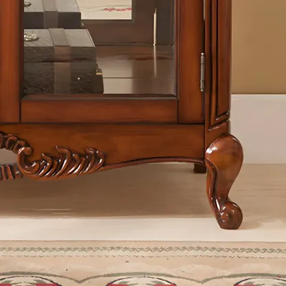 Vintage Brown Wooden Glass Cabinet with Carved Details Image - 11