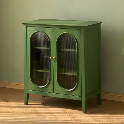 Elegant Wooden Display Cabinet with Glass Doors for Home Decor Image - 2