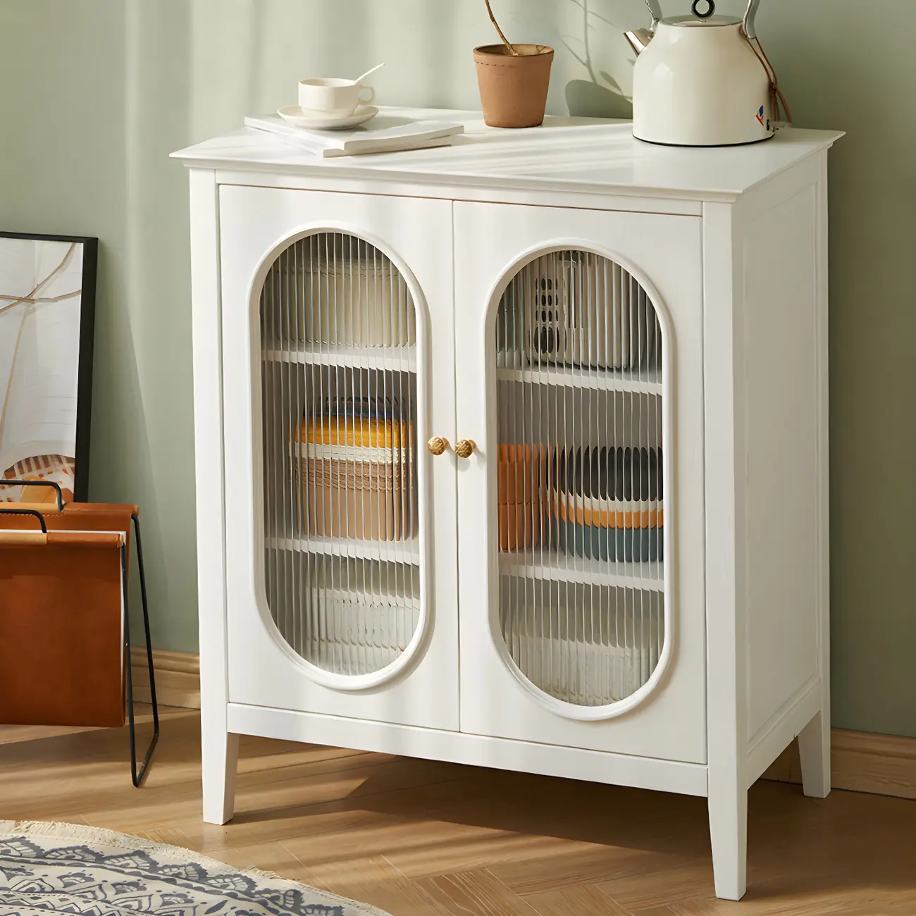 Elegant Wooden Display Cabinet with Glass Doors for Home Decor Image - 4 | homeyfad