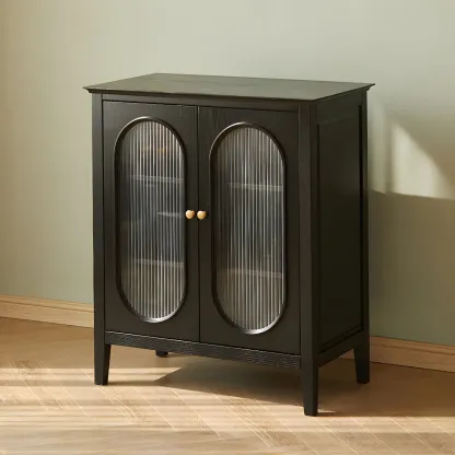 Elegant Wooden Display Cabinet with Glass Doors for Home Decor Image - 5