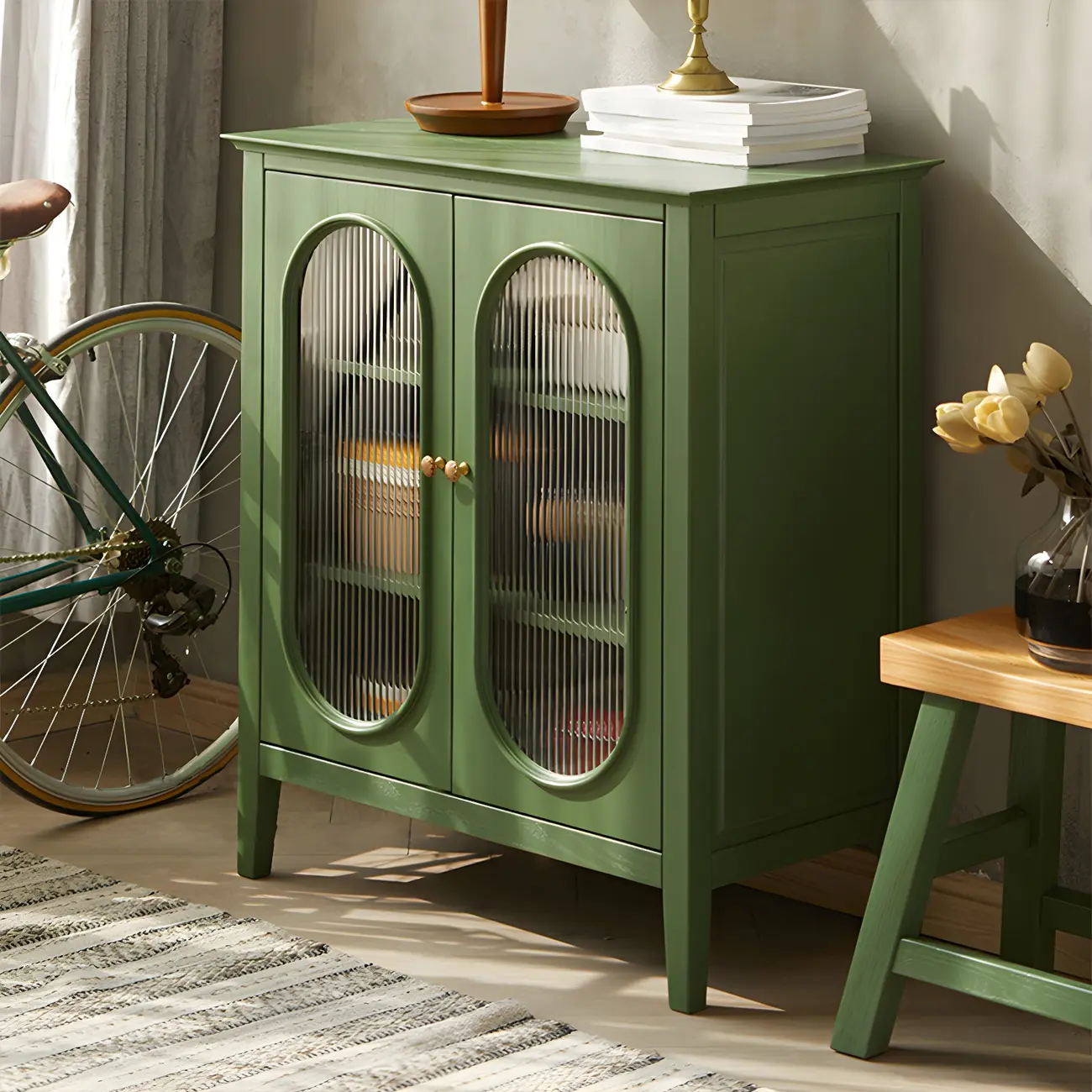 Elegant Wooden Display Cabinet with Glass Doors for Home Decor Image - 6 | homeyfad