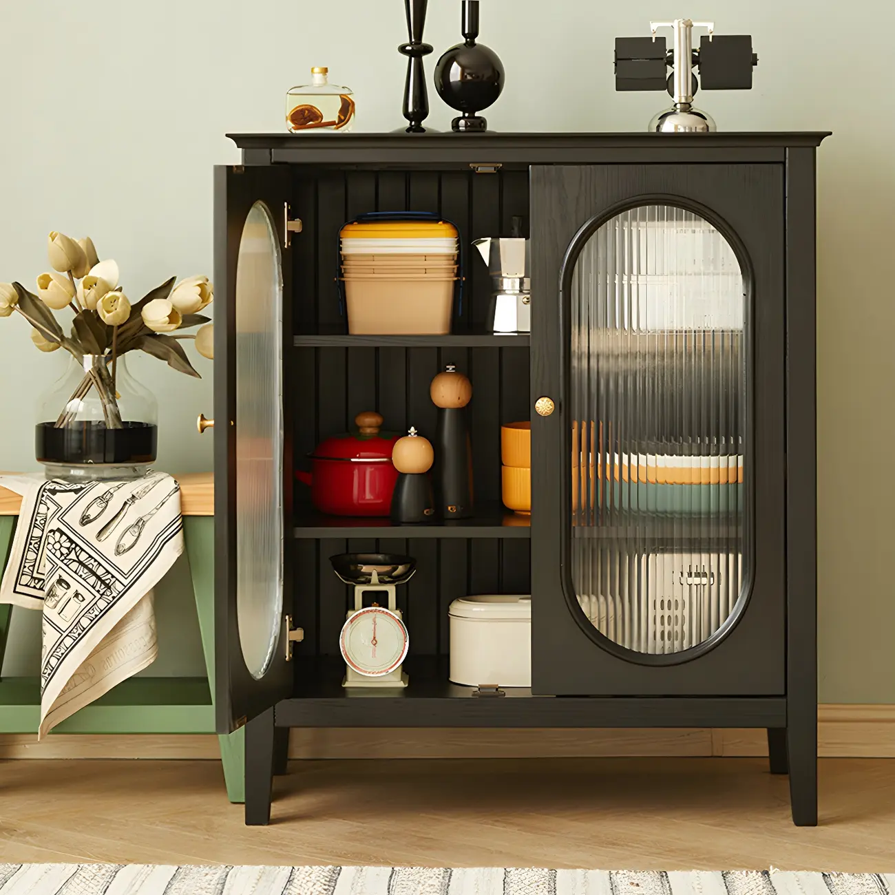 Elegant Wooden Display Cabinet with Glass Doors for Home Decor Image - 7 | homeyfad