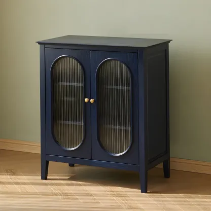 Elegant Wooden Display Cabinet with Glass Doors for Home Decor Image - 8