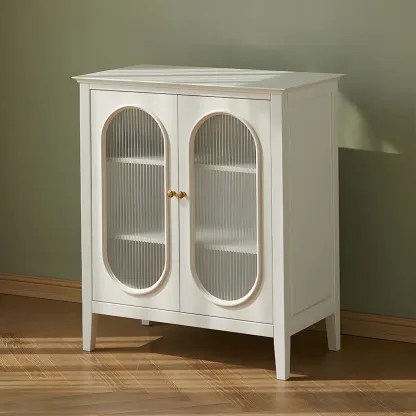 Elegant Wooden Display Cabinet with Glass Doors for Home Decor Image - 10