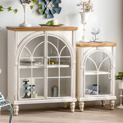 Classic Wooden Display Cabinet with White Curved Doors for Home Image - 1