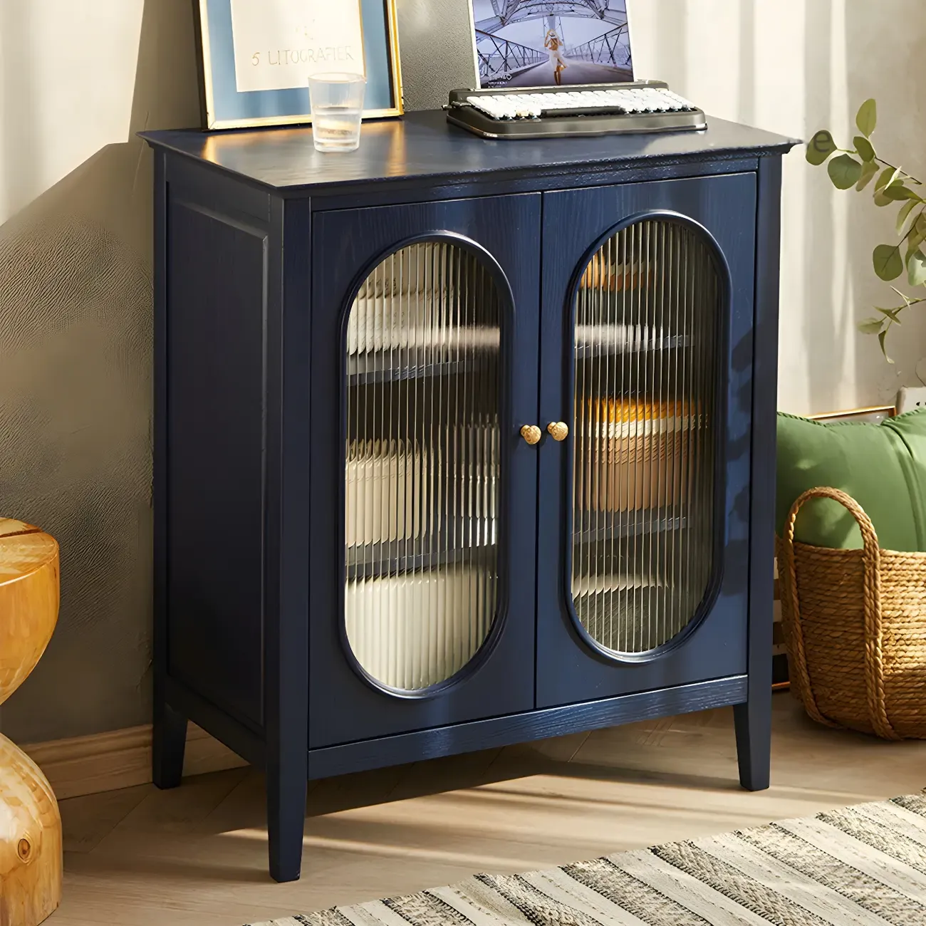 Elegant Wooden Display Cabinet with Glass Doors for Home Decor Image - 14